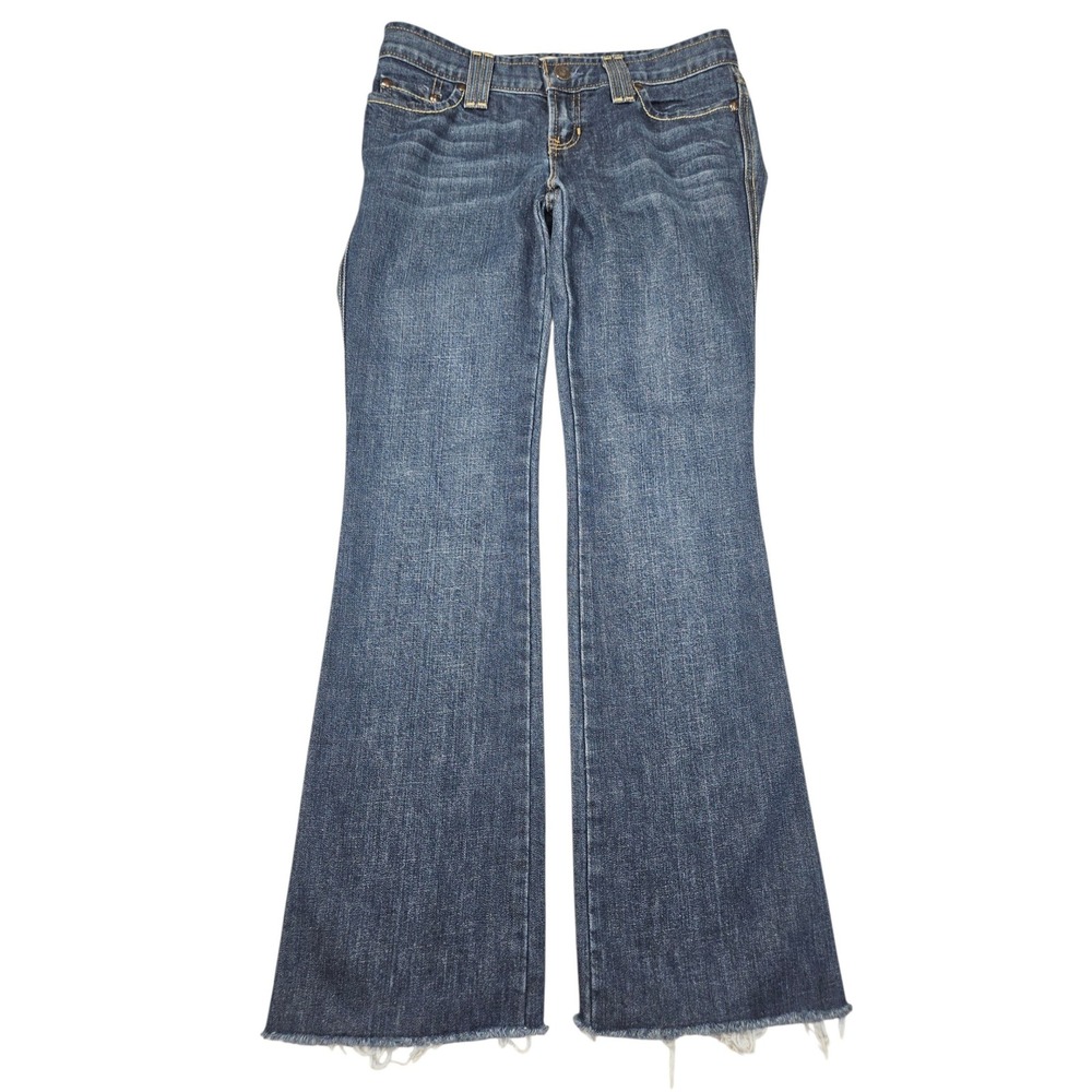 VTG Gap Ultra Low Rise Flare Jeans Medium Wash Raw Hem Sz 2 Long